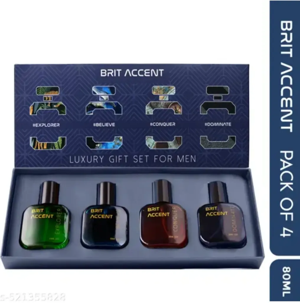Brit accent perfume pack of 4 believe 20 ML/ conquer 20 ML/ Dominate 20 ML/ explorer 20 ML
